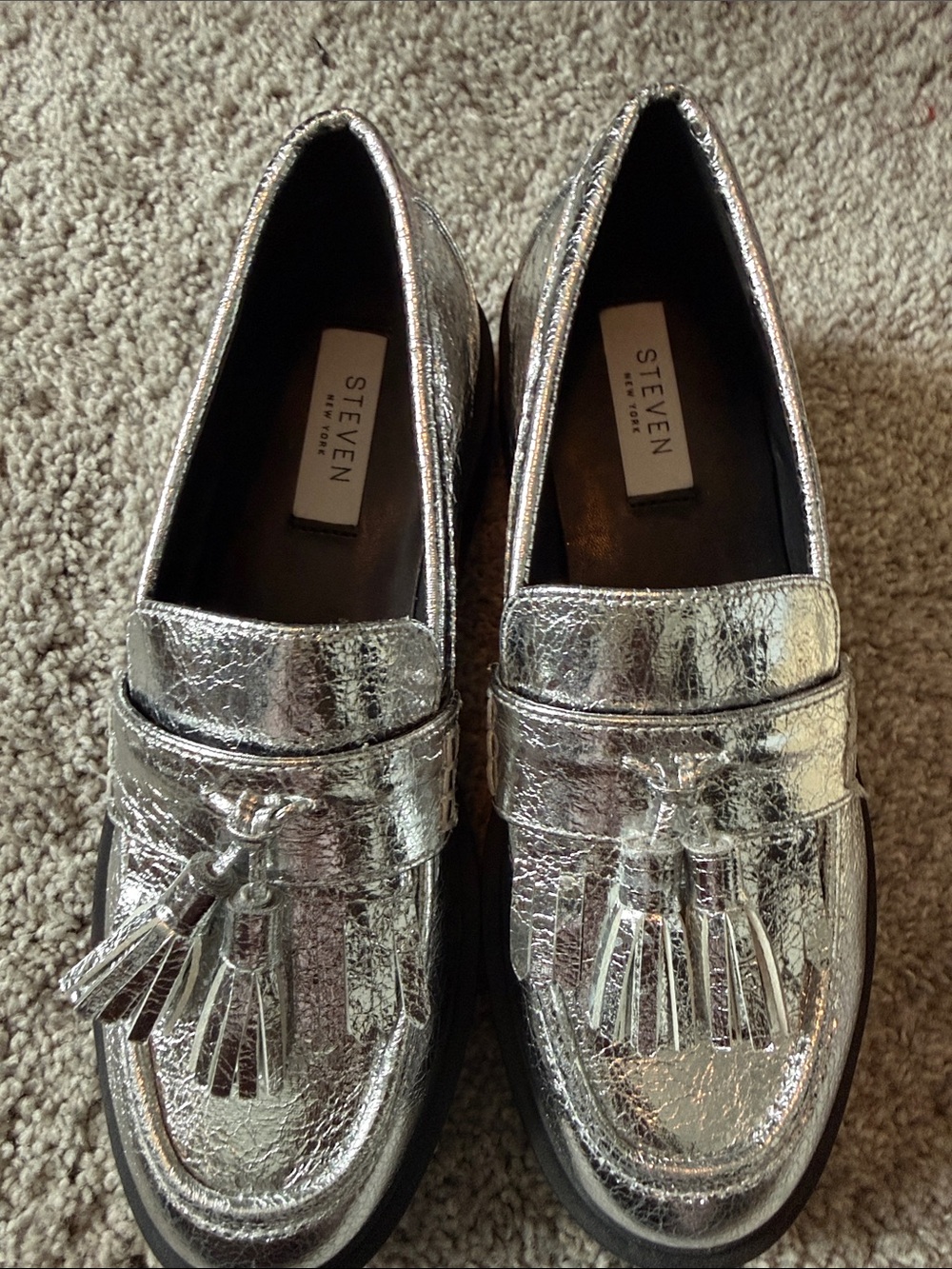 Steven by Steve Madden Metallic Silver Tassel Loafers